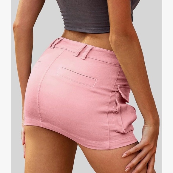 Pink Mini Cargo Y2K Button Denim Skirt - Picture 3 of 7